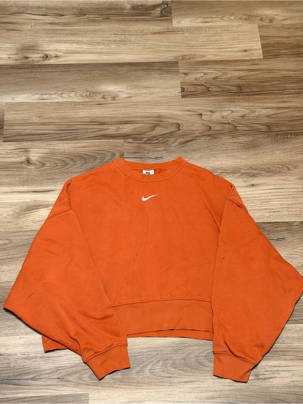 Nike Orange Cropped Crew Sweatshirt with White Swoosh